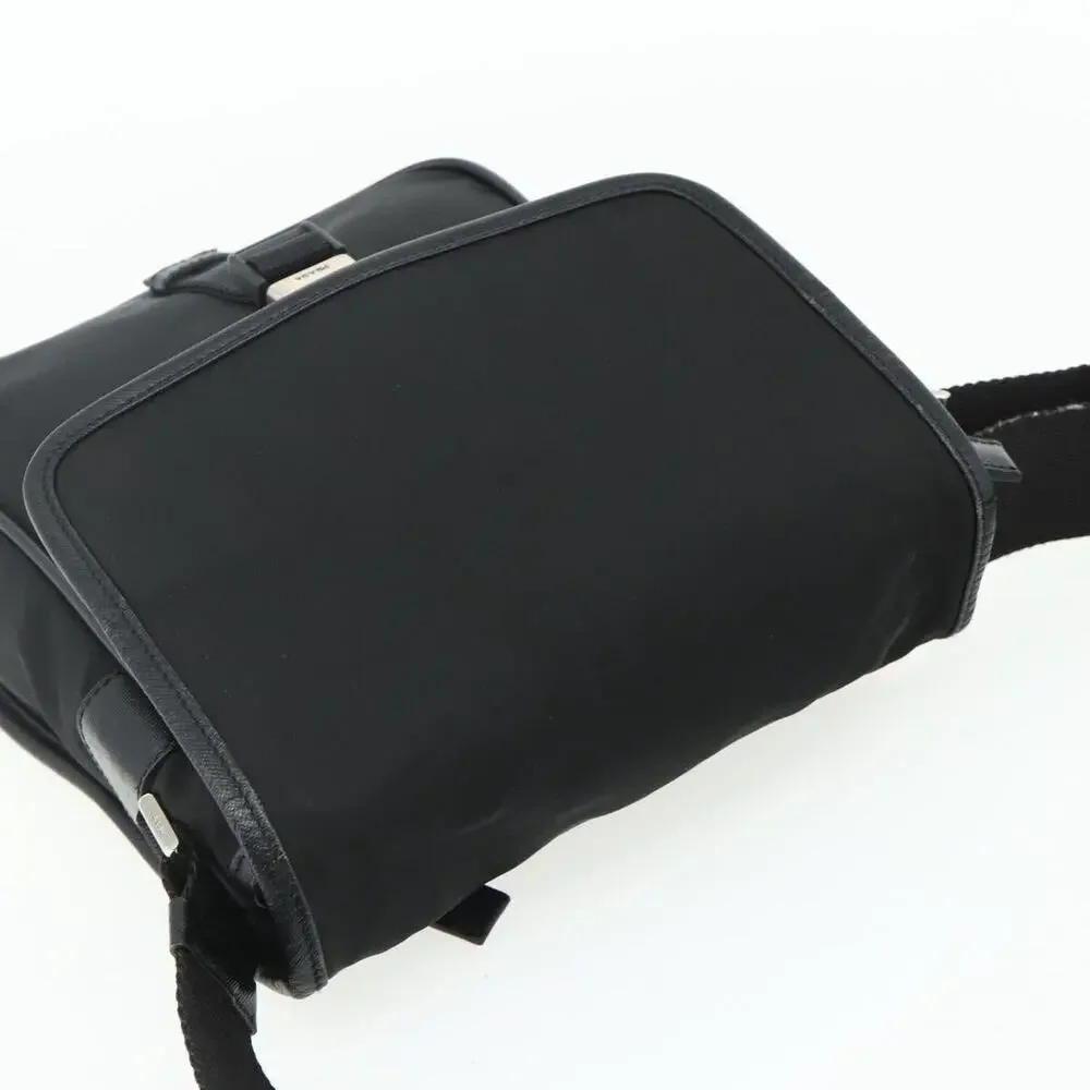 Prada Nylon Leather Shoulder Bag Black